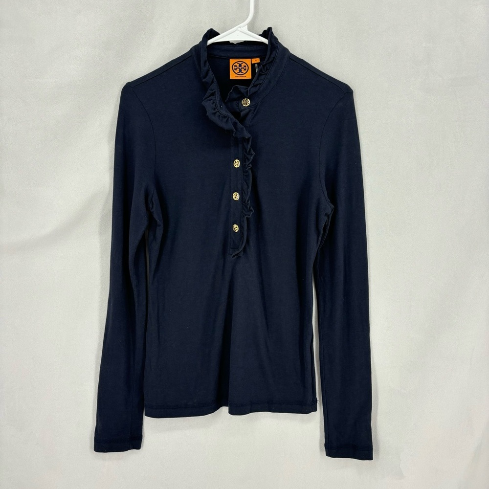 Tory Burch Navy Ruffle Blouse
